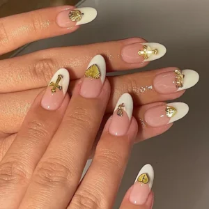 Gold-Accented White French Tips