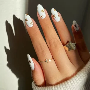 Gold Star White Oval Nails 