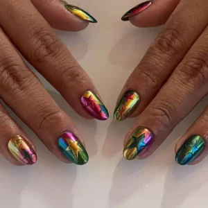 Rainbow Chrome Ombré Nails
