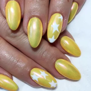 Yellow Chrome Nails
